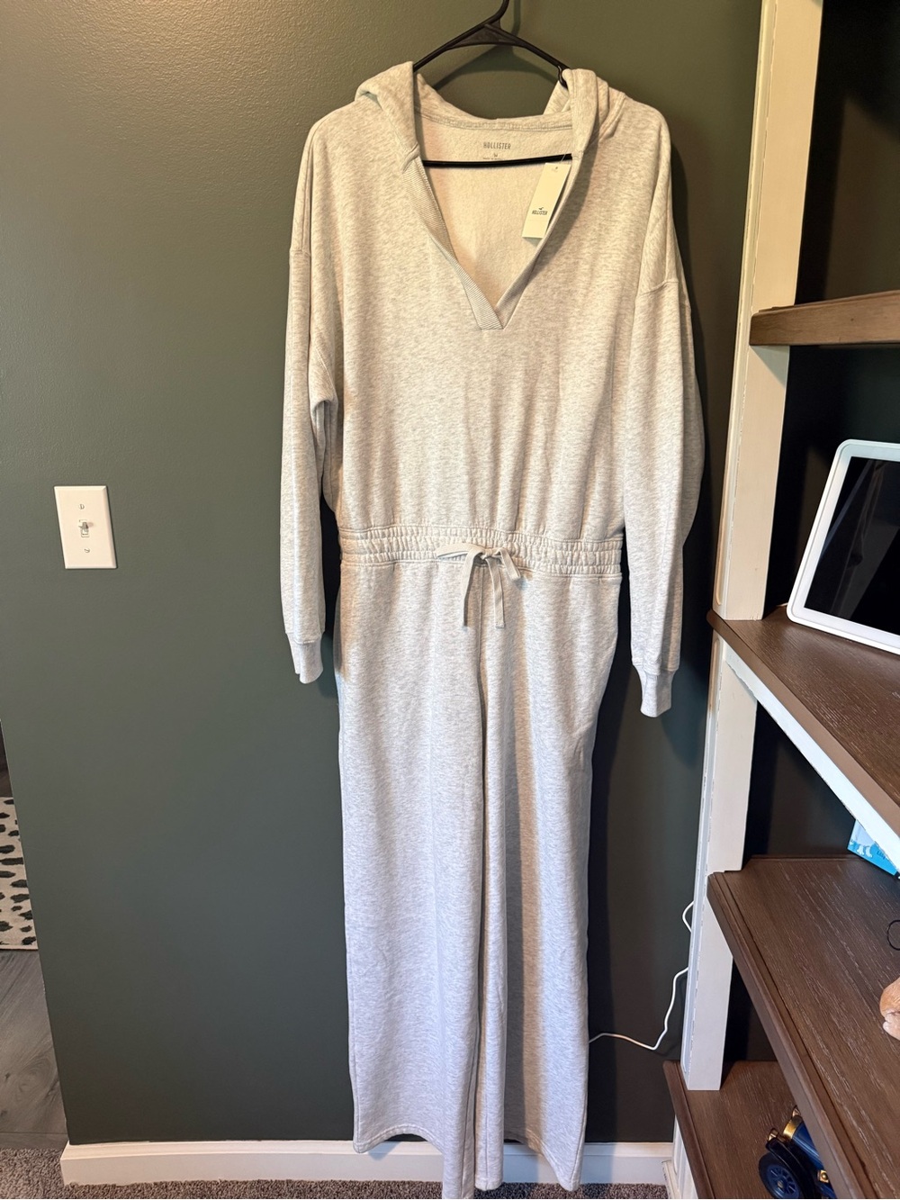 Hollister Light Gray Hooded Wide-Leg Jumpsuit